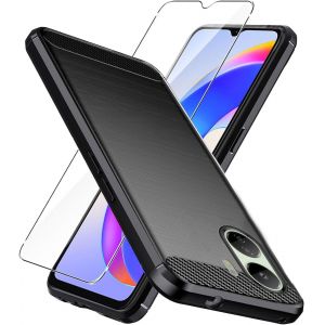 Verre Tremp&eacute; Pour Xiaomi Redmi 13c 4g Coque Noir Fibre De Carbone + Verre Tremp&eacute; Film Protecteur - Souple &Eacute;tui Carbon Fiber Housse Case Cover Pour Xiaomi Redmi 13c 4g (6.74") - Neuf