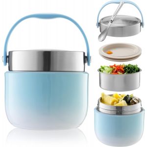 MEVRONISSHOP-R&eacute;cipient isotherme pour aliments Capacit&eacute; 1200ml R&eacute;cipient de maintien au chaud Bol isotherme pour repas avec couvercle Bo&icirc;te &agrave; lunch pour la conservation du,Soupes,Bouillie (Bleu) - Neuf