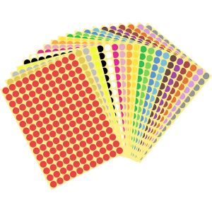 Gommettes Autocollantes, 20 Feuilles Gommettes Rondes Couleurs Pastilles Autocollantes, &Eacute;tiquettes Adh&eacute;sifs De Codage Couleur Pour Fournitures De Bureau &Eacute;coles Calendrier Scrapbooking (10mm) - Neuf