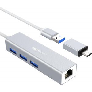 JGD-Hub USB 3.0 avec Adaptateur Ethernet,Vemont Aluminium USB Type C &agrave; RJ45 Gigabit Network LAN Port&3 Ports USB 3.0, Splitter USB avec Adaptateur de Type C Compatible pour Mac,Chromebook,Surface,Aut - Neuf