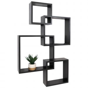 &Eacute;tag&egrave;re murale HWC-P23, &eacute;tag&egrave;re suspendue, d&eacute;coration murale, &eacute;tag&egrave;re suspendue, &eacute;tag&egrave;re cubique, &eacute;tag&egrave;re design, 4 &eacute;tag&egrave;res MVGnoir - Neuf