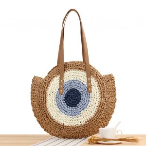 HJLIAN Sac a bandouliere rond en papier tisse, sac de plage tendance, grande taille, sac a main pour femme, pour voyager, faire du shopping, marron clair - Neuf