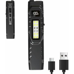 Lampe De Poche Fine, Lampe De Poche Rechargeable Par Usb, Lampe De Travail Led, Affichage Num&eacute;rique, &Eacute;clairage Ext&eacute;rieur Portable, Design &Agrave; Clip Pour Le Camping, La Randonn&eacute;e, Les Voyages, 13 X 3 X 2 - Neuf