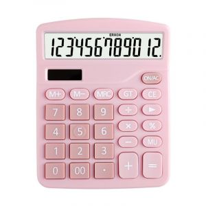 (Rose) Grande calculatrice de bureau de base à double alimentation à 12 chiffres, calculatrice de bureau de base à double alimentation solaire et à piles, école, maison et entreprise - Neuf