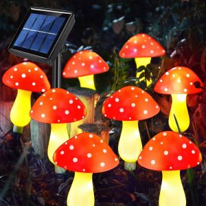 Lot De 8 Lampes Solaires En Forme De Champignon - 8 Modes - Imperm&eacute;ables - D&eacute;corations De Jardin Pour Pelouse, Jardinage, All&eacute;e, Cour, P&acirc;ques, All&eacute;e, Cl&ocirc;ture, No&euml;l, Halloween (Rouge) - Neuf