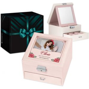 Boîte À Bijoux Avec Miroir Intérieur, Coffret Rose À Personnal R, Présentoir À Bijoux - Cadeau Personnalisé Pour Femmes - Photo 6 - Neuf