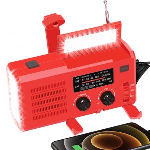 Radio d'urgence a manivelle, alimentee par energie solaire, alarme SOS, chargeur de telephone rechargeable a dynamo, lampe de poche COB - Neuf