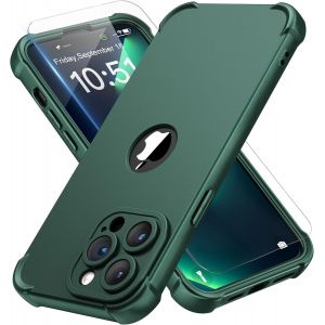 Kal-Coque Pour Iphone 14 Pro Max + 2 Pièces Verre Trempé Protection Écran, Antichoc Souple Silicone Tpu Arrière Rigide Pc Avant Housse De Protection Pour Iphone 14 Pro Max 6,7"" Vert - Neuf