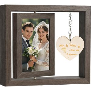 Cadre Photo Bois Personnalis&eacute; avec Amour Design Peut Contenir, 21.1 x 23.1 cm Cadre Photo en Bois Rotatif Double Face, Cadre Photo Rotatif Double Face pour Votre Famille, Cadre Photo Rotatif - Neuf