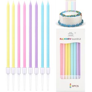 Chenquansarl-64 Pi&egrave;ces Bougies De G&acirc;teau D'anniversaire,Longue Minces Bougies D'anniversaire Avec Support,Couleur Arc En Ciel Bougies,Jolies D&eacute;corations De G&acirc;teau,Pour Anniversaires,Baby Shower - Neuf