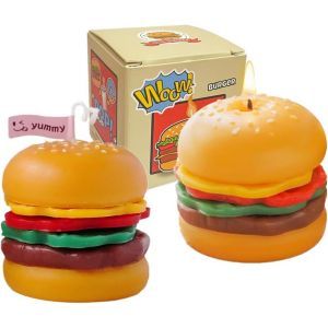 KALANKA-Lot de 2 bougies parfumées au hamburger - Jolies bougies alimentaires décoratives faites à la main - Pour fête, décoration d'intérieur et cadeau, délicieux parfum café et lait - Neuf