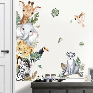 ERYI-Stickers Muraux Animaux De La Jungle Porte Autocollant Mural Safari Éléphant Girafe Décoration Murale Enfants Bébé Pépinière Salon Porte - Neuf