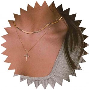 Kal-Collier Cha&icirc;ne Serpent En Couches Vintage Collier Pendentif Croix De Cristal Collier Croix Religieuse Collier Cha&icirc;ne Herribone Or Collier Ras De Cou Bijoux Pour Femmes - Neuf