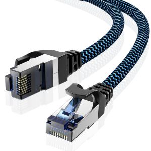 Cable Ethernet, Câbles Ethernet Cat 8 0,25M 10 Pièces, Réseau RJ45 Haut Débit 40Gbps 2000MHz Nylon Tressé Double Blindage Rallonge Ethernet Cat 8 Compatible avec Routeur Modem Décodeur TV - Neuf
