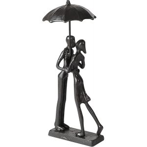 Sjzg-Figurines Romantiques Retro Statue En Fonte M&eacute;tal Statue De Couple En M&eacute;tal S'embrassant Sous Parapluie Figurines Sculpture Pour Maison, Bureau, D&eacute;coration D'&eacute;tag&egrave;re, Salon,Chemin&eacute;e De Manteau - Neuf