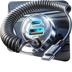 Adaptateur Allume-Cigare Usb C 12 V 65 W Chargeur Rapide De Voiture 65 W + C&acirc;ble Enroulable 30 W Usb C [Dual Chip Pd&Qc3.0] Chargeur De Voiture Pour Iphone 17 16 15 14 Pro Max, Galaxy S25 S24 - Neuf