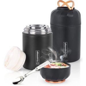 Bo&icirc;te Alimentaire Isotherme 800ml avec Sac &agrave; Lunch, Thermo Isolant Contenant avec Cuill&egrave;re, Thermos Alimentaire Chaud sans BPA, pour Ecole, Bureau (Gris) - Neuf