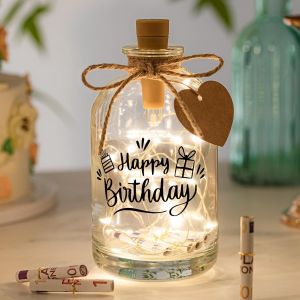 Cadeaux D'argent D'anniversaire Led Lampe De Bouteille Avec Inscription Bouteille Décorative Lumineuse Emballage D'argent Pour Anniversaire Noël(Happy Birthday) - Neuf