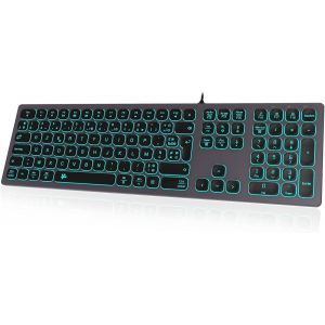 Clavier Rétroéclairé Filaire Slim ¿ Avec Boîtier En Aluminium, Pavé Numérique Et Éclairage Rgb - Connextion Usb Pour Apple Imac, Macbook, Mac And Pc - Layout Azerty - Gris - Neuf