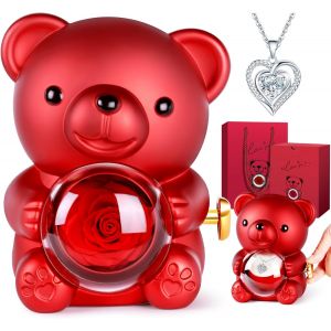 Ours Rose Eternelle Bo&icirc;te &Agrave; Bijoux Cach&eacute;e - Cadeau Unique Et &Eacute;l&eacute;gant Pour Femme : Saint-Valentin,Anniversaire,F&ecirc;te Des M&egrave;res,No&euml;l,Mariage (Cha&icirc;ne Argent&eacute;e) - Neuf