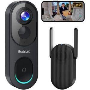 5Mp Sonnette Sans Fil Avec Cam&eacute;ra, Vue T&ecirc;te-Pieds 1:1, D&eacute;tection De Personnes/Pir, Pas De Frais Mensuels, Audio Bidirectionnel, Carte Sd 32 Go Install&eacute;e, Video Doorbell (Batterie), Alexa - Neuf