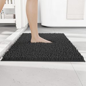 TIANYI-Tapis de Bain en Chenille antid&eacute;rapant et Anti-moisissure - 50 x 80 cm - Tapis de Bain Shaggy Absorbant - pour la Salle de Bain (Gris Fonc&eacute;) - Neuf