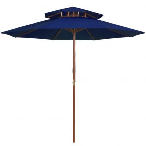 Prolenta Premium - Parasol &Agrave; Deux &Eacute;tages Avec M&acirc;t En Bois Bleu 270 Cm - Neuf