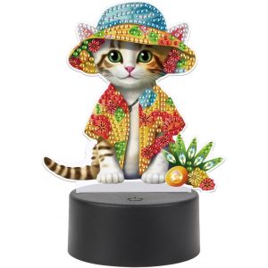 Ayuhr-Diamond Painting Lampe De Chevet Touch Diamond Painting Chat Avec Chapeau Lampe De Table Led Veilleuse Prise Usb Lampe Led Mosaïque Diamant Peinture Art Cadeau Ornements Table Chambre - Neuf