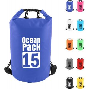 Kalanka-15l Sac Étanche Polyvalent, 2l/5l/10l/15l/20l/30l Bleu Waterproof Dry Bag Avec Longue Bandoulière Réglable Sac À Dos Confort Imperméable Pour Bateau/Kayak/Pêche/Rafting/Natation/Camping/Snowb - Neuf