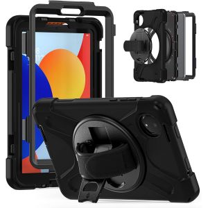 Naeryut-Coque Pour Xiaomi Redmi Pad Se 8.7"",Housse De Robuste Avec Film Protection,Porte-Stylet,Support Rotatif À 360° Et Dragonne,Bandoulière,Noir - Neuf