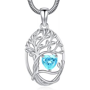 Kal-Arbre De Vie Collier Pierre De Naissance Pendentif Coeur Collier Arbre De Vie Pendentif Anniversaire De Mariage Saint Valentin Fête Des Mères Bijoux Cadeau Pour Femmes Filles - Neuf