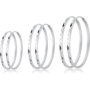 Kal-Grandes Boucles D'oreilles Créoles En Argent 925 Pour Femme - Hypoallergéniques Et Polies - Diamètre : 40/50/60 Mm - Neuf