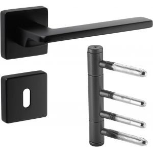 Kit de poignées de porte ADAMO, noir mat, carré avec rosaces à barbe pour portes de pièce, poignée de porte, ferrure de porte, avec matériel de montage de - Neuf