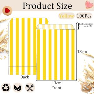 Tianyi-Lot De 100 Sacs À Bonbons En Papier À Rayures Jaunes De 12,7 X 17,8 Cm, Sacs À Bonbons, Sacs De Fête Pour Enfants, Filles, Garçons, Noël, Halloween, Mariage, Anniversaire, Buffet, Étal De - Neuf