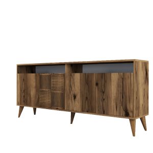 Buffet en bois "Milan" - 180 x 35 x 78 cm - Noyer - Neuf