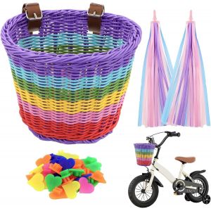 Panier De V&eacute;lo Pour Enfant Avant,Panier De V&eacute;lo Tress&eacute; Amovible Avec Perles &Agrave; Rayons Et Franges De Guidon,Accessoire De V&eacute;lo Pour Enfants&iquest; Multicolore&iquest; - Neuf