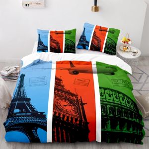 X Cm Microfibre Housse De Couette Doux Confortable Parure De Lit Paris Tour Eiffel Housse De Couette Fille X + X Taies D'oreiller Xcm - Neuf