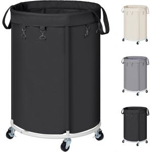 MEVRONISSHOP-150L Grande Panier &agrave; Linge avec Roulettes, Chariot Linge Sale Rond avec Cadre en M&eacute;tal et Sac d'Oxford Imperm&eacute;able, Panier &agrave; Linge avec Poign&eacute;es pour Buanderie, Chambre, Salle de Bain, N - Neuf