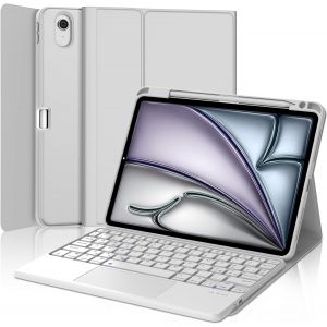 Clavier Avec Touchpad Pour Air 11"" M2/M3 2024/2025, Coque Ipad Air 11 Pouces M3/M2 Avec Azerty Fran&ccedil;ais Clavier D&eacute;tachable Avec Trackpad, Gris Clair - Neuf