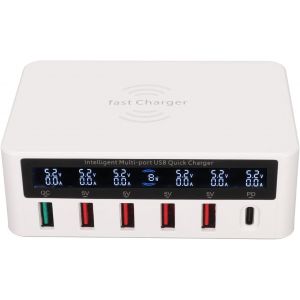 lbgwp60-Stations De Charge Usb, Station De Charge Usb 100 W 5 V 6 Ports Avec Écran Lcd, Chargeur De Hub Usb Multi-Ports Charge Rapide Intelligente Sans Fil, Pour Téléphones Portables, - Neuf
