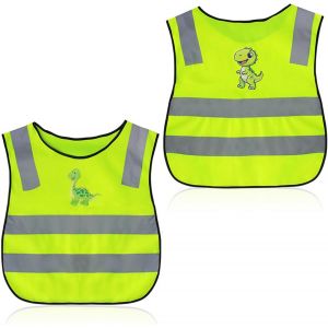 Meimie-2 Pièces Gilet Jaune Enfant Réglable, Gilet Reflechissant Enfant, Réfléchissant À 360 Degrés, Gilet Fluo Enfant Avec Motif Dinosaure, Pour Voyages, L'entraînement, Socialisation - Neuf