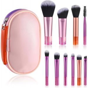 KAL-10 Pièces Pinceaux Maquillages De Voyage Mini Pinceau De Maquillage Avec Sac De Rangement Trousse Pinceaux Maquillage Synthétique Portable Au Brossage Des Cils Fond De Teint Ombre À Paupières - Neuf