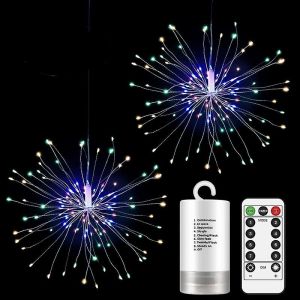 2 Pièces Feux D'artifice Guirlande Lumineuse Starburst 120 Led Feu D'artifice Fil De Cuivre ¿Guirlande Lumineuse Étanche Et Chaude Pour Extérieur/Jardin - Neuf