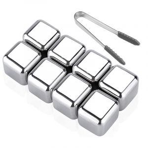 Glaçons En Acier Inoxydable, Lot De 8 Pierres À Whisky + Clip, Glaçons Réutilisables De Qualité Alimentaire, Pour Whisky, Vin, Jus De Fruits Ou Limonade - Neuf