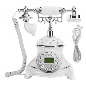 Telephone fixe vintage antique de style europeen avec strass blancs integres - Neuf