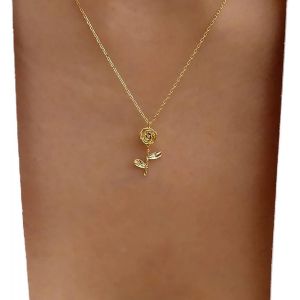 Kal-Collier Pendentif Fleurs Collier Pendentif Roses Collier Fleurs Roses Collier Vintage Collier Floral Boho Collier Chaîne Fine Collier Simple Collier Bijoux Pour Femmes Et Filles - Neuf