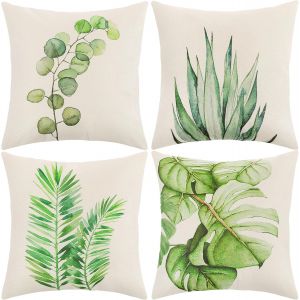 Slep-Housse De Coussin, Housse Coussin 45x45 Taie D'oreiller Lot De 4 Housses Coussin Decoratif Fleurs La Vie Marine Plante Tropicale Sch&eacute;ma Pour Canap&eacute; Chaise De Salon - Neuf