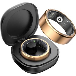 Bague Connect&eacute;e Homme Femme Avec Compartiment De Chargement Portable,Smart Ring Sommeil/Fr&eacute;quence Cardiaque/Spo2,100+ Modes Sportifs,Ip68 &Eacute;tanche Smartring Android Ios,Taille 12,Or - Neuf
