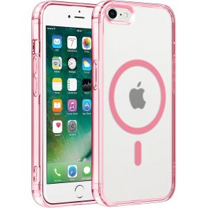 SJZG-Coque Magn&eacute;tique Pour Iphone 8/7/Se 2022/Se 2020 4.7"",Compatible Avec Magsafe Recharge Sans Fil,Transparent Etui Pc Dur + Tpu Bumper Antichoc Anti-Rayures Protection Housse,Rose - Neuf