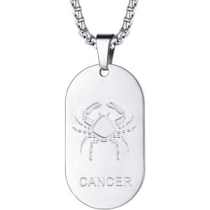 Kal-Collier Signe Astrologique Homme Femme Acier Inoxydable,Pendentif Plaque Militaire Zodiaque Avec Cha&icirc;ne R&eacute;glable - Neuf